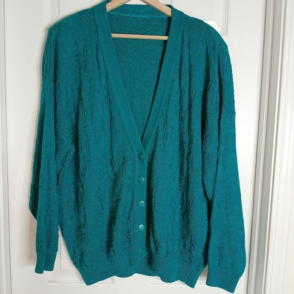 Vintage Teal Button-Up Women's Sweater Cardigan